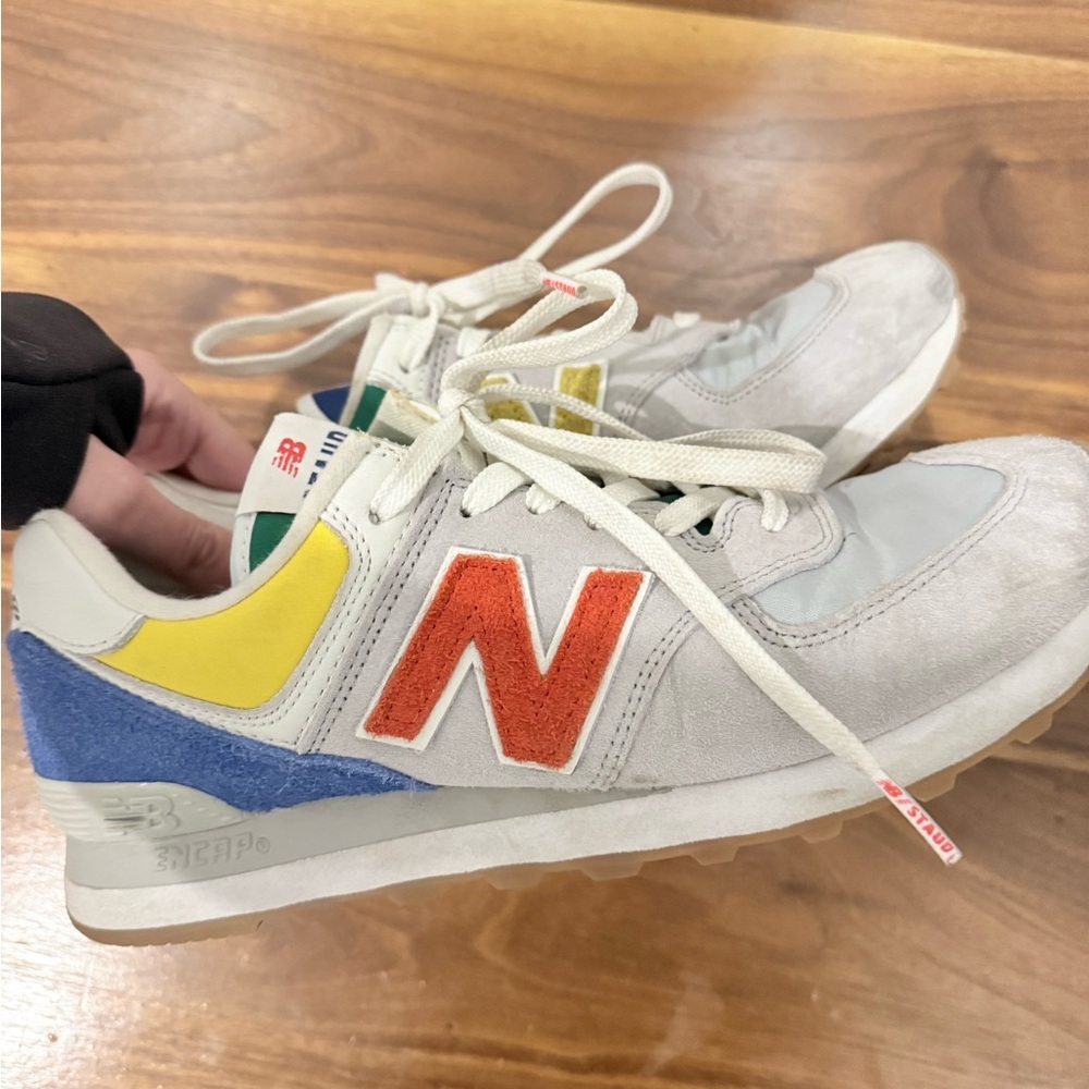 New Balance x Staud womens Sneakers in Gray, Yellow, and Orange